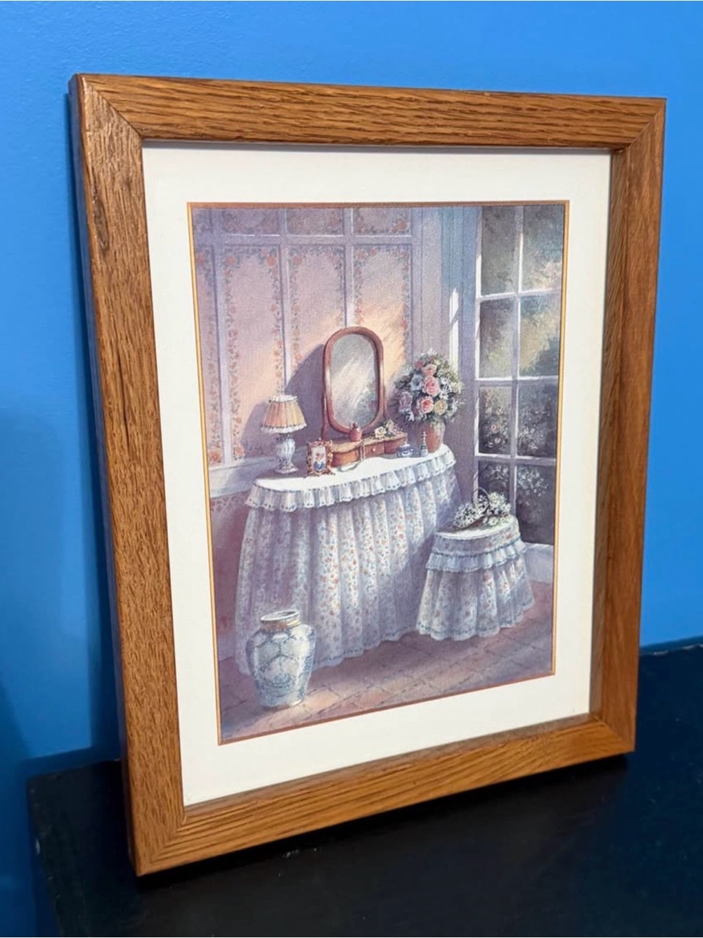 Framed Floral Vanity Print in Oak Frame